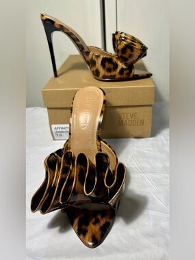 Steve Madden Wo Sz 7 Affinity Leopard Print Patent Slide Mule Stiletto